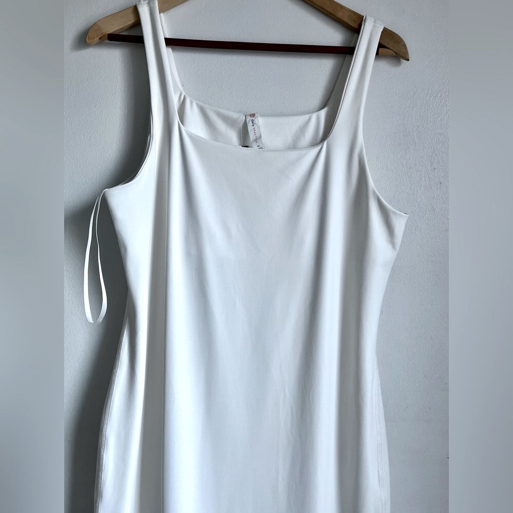 ANTHROPOLOGIE Daily Practices Slim Stretch Ivory Color Midi Dress - Picture 6 of 12